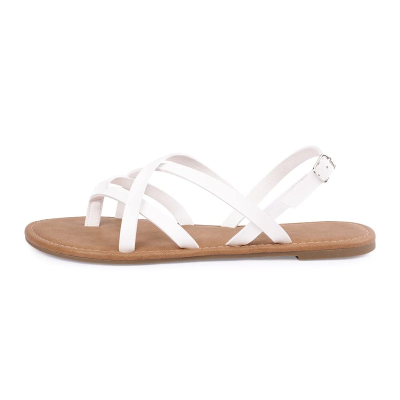 Huayuanwell Women's Gladiator Flat Sandals Fisherman Strappy Sandals Ankle Strap Sandals (8, White) - Image 2